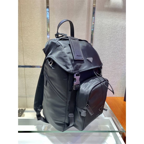 Navy Re-nylon And Saffiano Leather Backpack 2VZ135   Black  27x45x17cm