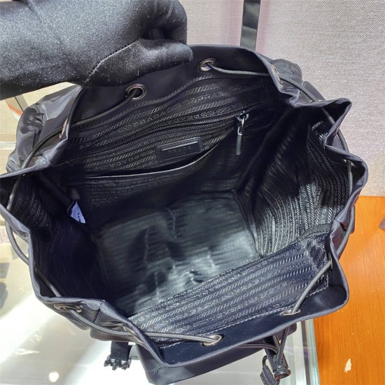 Navy Re-nylon And Saffiano Leather Backpack 2VZ135   Black  27x45x17cm