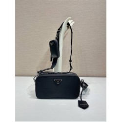 Black Re-nylon And Leather Shoulder Bag 1BH197A  22x12x7.5cm