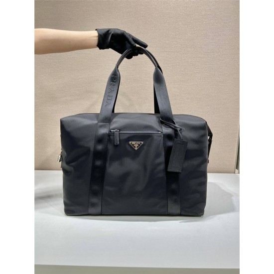 Black Re-nylon And Saffiano Leather Duffle Bag 2VC796    44.5x40x24cm