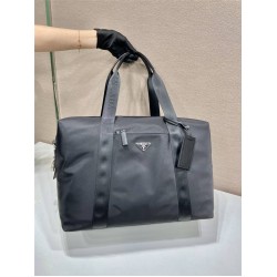 Black Re-nylon And Saffiano Leather Duffle Bag 2VC796    44.5x40x24cm