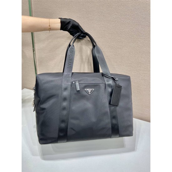 Black Re-nylon And Saffiano Leather Duffle Bag 2VC796    44.5x40x24cm