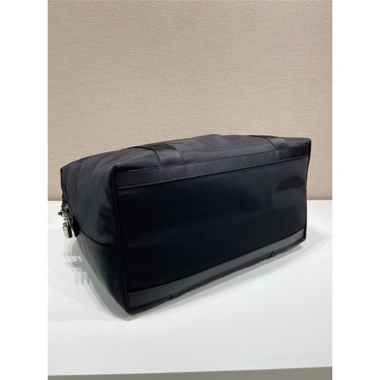 Black Re-nylon And Saffiano Leather Duffle Bag 2VC796    44.5x40x24cm