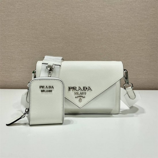 Saffiano Leather Mini Envelope Bag 1BP020A 1BP020A    White   White  shoulder belt 20x12x4cm