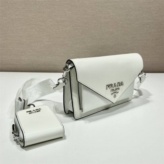 Saffiano Leather Mini Envelope Bag 1BP020A 1BP020A    White   White  shoulder belt 20x12x4cm