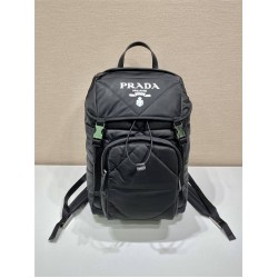 Navy Re-nylon And Saffiano Leather Backpack 2VZ135  Black   27x45x17cm