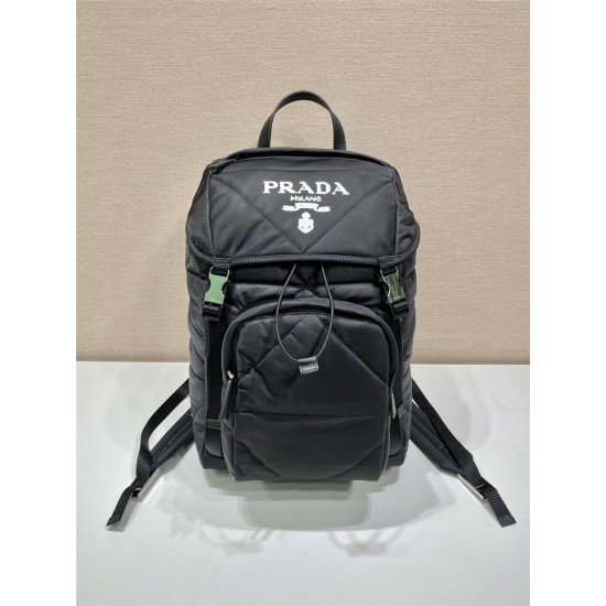 Navy Re-nylon And Saffiano Leather Backpack 2VZ135  Black   27x45x17cm