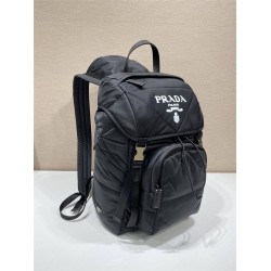 Navy Re-nylon And Saffiano Leather Backpack 2VZ135  Black   27x45x17cm