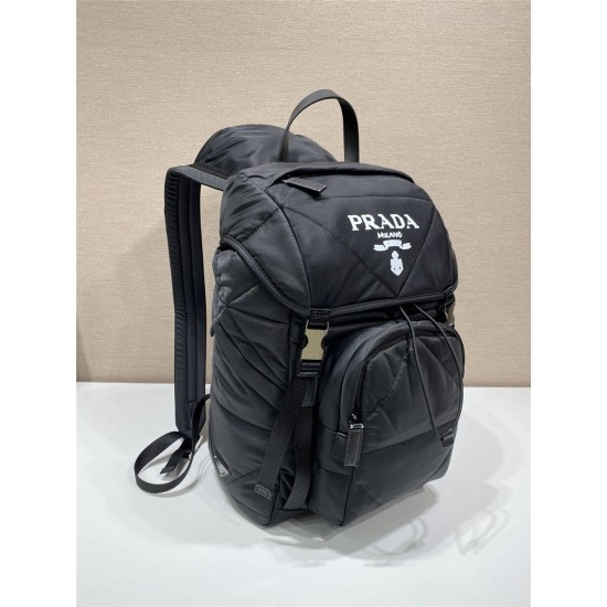 Navy Re-nylon And Saffiano Leather Backpack 2VZ135  Black   27x45x17cm