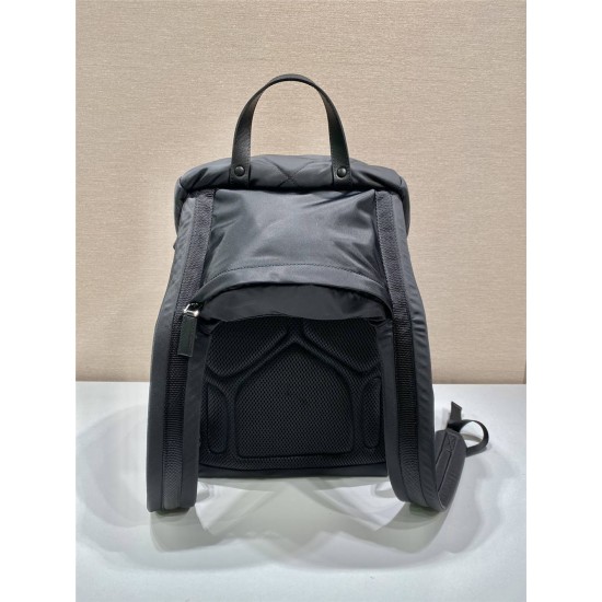 Navy Re-nylon And Saffiano Leather Backpack 2VZ135  Black   27x45x17cm