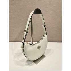 Black Prada Arqué Arque  Leather Shoulder Bag Moon bag 22.5cm  White   Lambskin   1BC194  double  shoulder belt  22.5x18.5x6.5cm