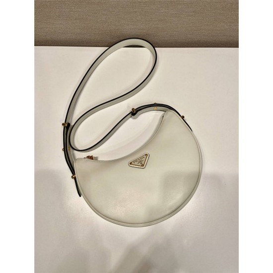 Black Prada Arqué Arque  Leather Shoulder Bag Moon bag 22.5cm  White   Lambskin   1BC194  double  shoulder belt  22.5x18.5x6.5cm