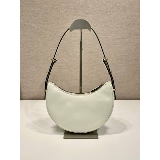 Black Prada Arqué Arque  Leather Shoulder Bag Moon bag 22.5cm  White   Lambskin   1BC194  double  shoulder belt  22.5x18.5x6.5cm