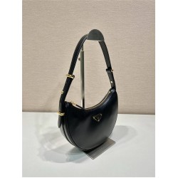 Black Prada Arqué Arque  Leather Shoulder Bag Moon bag 22.5cm  Black   Lambskin   1BC194  double  shoulder belt  22.5x18.5x6.5cm