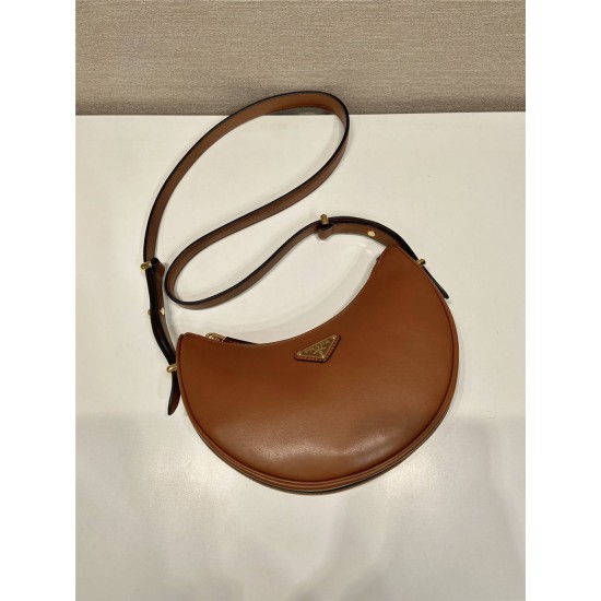 Black Prada Arqué Arque  Leather Shoulder Bag Moon bag 22.5cm  brown   Lambskin   1BC194  double  shoulder belt  22.5x18.5x6.5cm