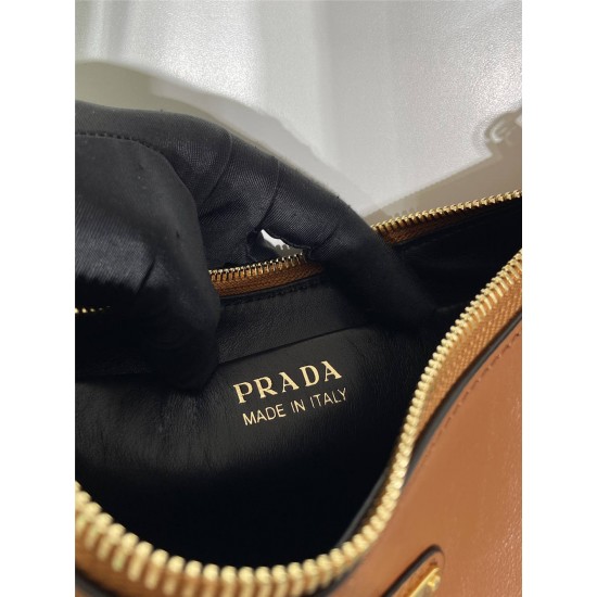 Black Prada Arqué Arque  Leather Shoulder Bag Moon bag 22.5cm  brown   Lambskin   1BC194  double  shoulder belt  22.5x18.5x6.5cm