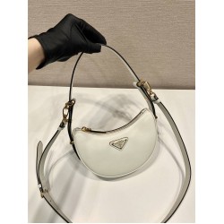 Prada Arqué Arque  Leather Mini Shoulder Bag Moon bag  18cm  White   Lambskin   1BC199  18x16x5cm