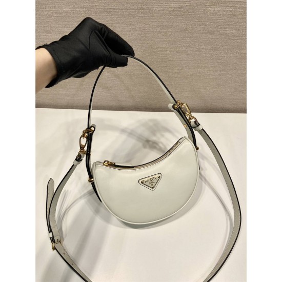 Prada Arqué Arque  Leather Mini Shoulder Bag Moon bag  18cm  White   Lambskin   1BC199  18x16x5cm