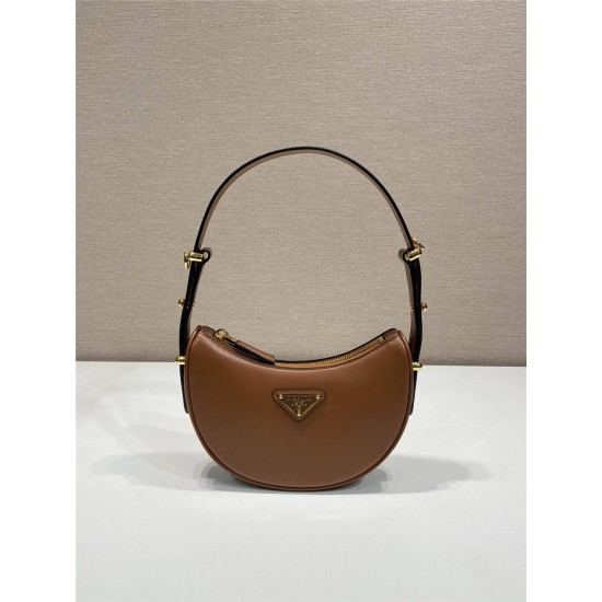 Prada Arqué Arque  Leather Mini Shoulder Bag Moon bag  18cm  brown   Lambskin   1BC199  18x16x5cm