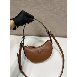 Prada Arqué Arque  Leather Mini Shoulder Bag Moon bag  18cm  brown   Lambskin   1BC199  18x16x5cm