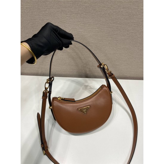 Prada Arqué Arque  Leather Mini Shoulder Bag Moon bag  18cm  brown   Lambskin   1BC199  18x16x5cm