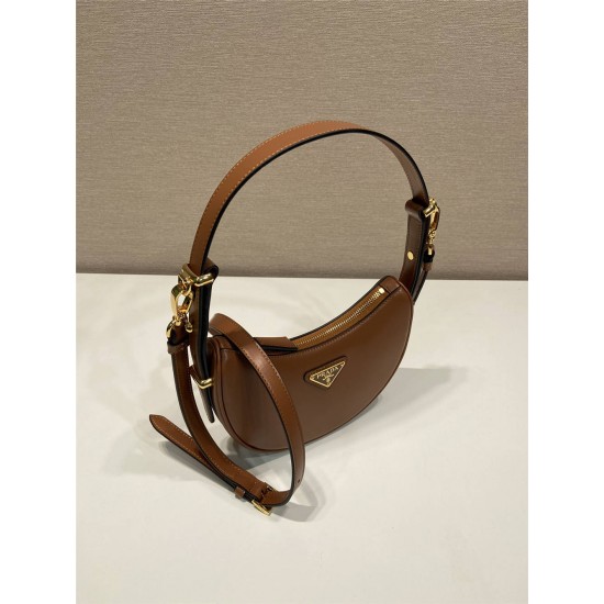 Prada Arqué Arque  Leather Mini Shoulder Bag Moon bag  18cm  brown   Lambskin   1BC199  18x16x5cm