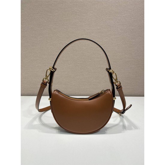 Prada Arqué Arque  Leather Mini Shoulder Bag Moon bag  18cm  brown   Lambskin   1BC199  18x16x5cm