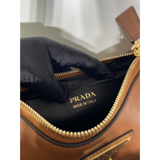 Prada Arqué Arque  Leather Mini Shoulder Bag Moon bag  18cm  brown   Lambskin   1BC199  18x16x5cm