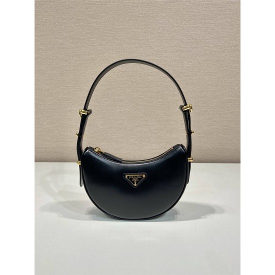 Prada Arqué Arque  Leather Mini Shoulder Bag Moon bag  18cm  Black   Lambskin   1BC199  18x16x5cm