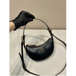 Prada Arqué Arque  Leather Mini Shoulder Bag Moon bag  18cm  Black   Lambskin   1BC199  18x16x5cm