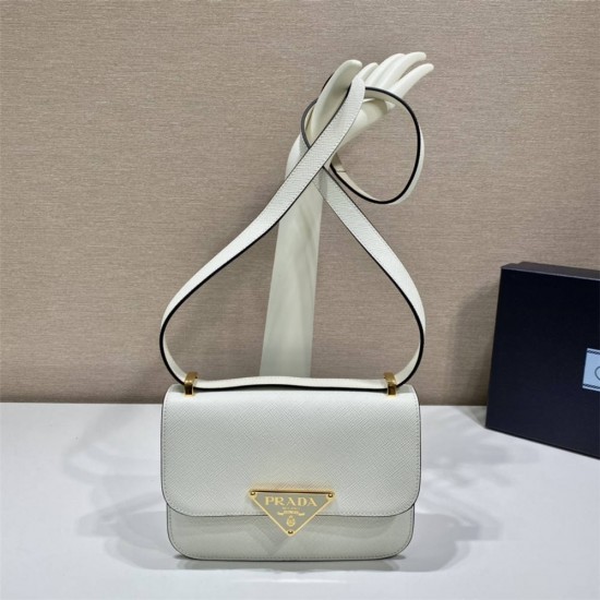 White Prada Emblème Saffiano Shoulder Bag 1BD320    leather   22x16x6cm