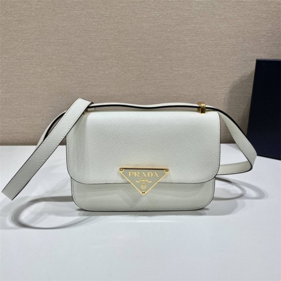 White Prada Emblème Saffiano Shoulder Bag 1BD320    leather   22x16x6cm