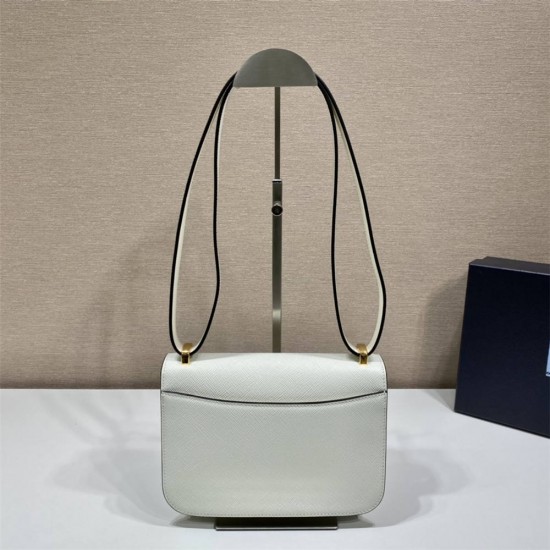 White Prada Emblème Saffiano Shoulder Bag 1BD320    leather   22x16x6cm