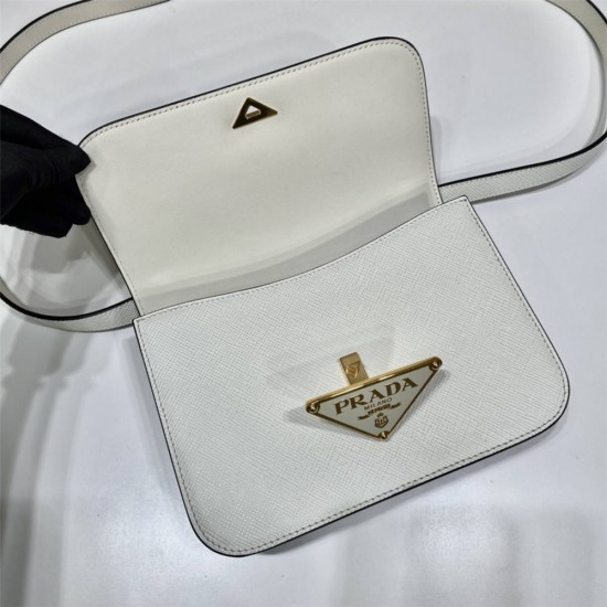 White Prada Emblème Saffiano Shoulder Bag 1BD320    leather   22x16x6cm