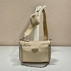 Re-nylon Shoulder Bag Hobo  double  1BH168/ with small bag   light  yellow 23 Nylon  23x16x5.5cm 