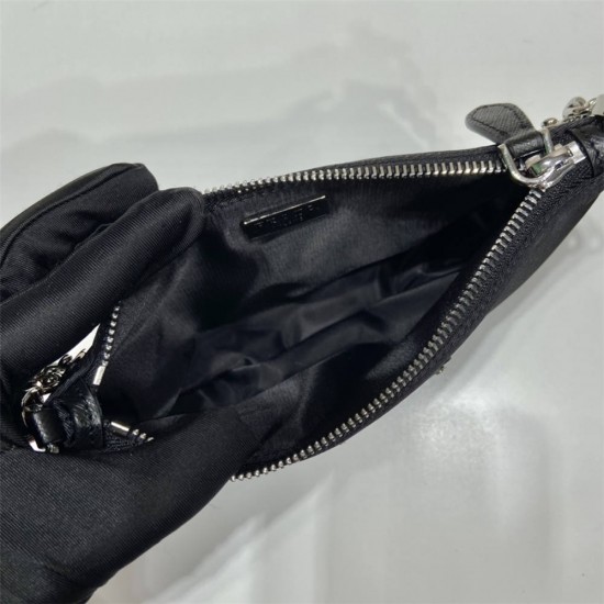 Re-nylon Shoulder Bag Hobo  double  1BH168/ with small bag   Black 23 Nylon  23x16x5.5cm 