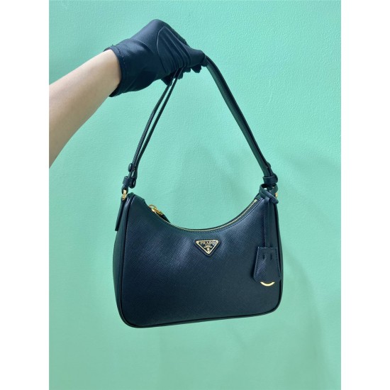 Prada Re-edition Saffiano Leather Mini-bag Hobo 1BC204B  leather   Black   23x17x6.5cm