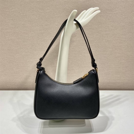 Prada Re-edition Saffiano Leather Mini-bag Hobo 1BC204B  leather   Black   23x17x6.5cm