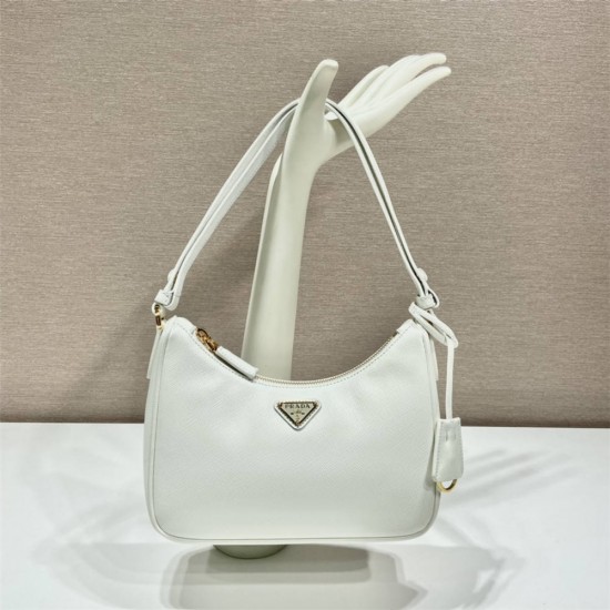 Prada Re-edition Saffiano Leather Mini-bag Hobo 1BC204B  leather   White   23x17x6.5cm