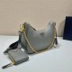 Prada Re-edition 2005 Re-nylon Bag Hobo  grey   three bag 1BH204  gold hardware ， Hobo  leather  23x17x6.5cm