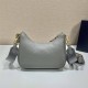 Prada Re-edition 2005 Re-nylon Bag Hobo  grey   three bag 1BH204  gold hardware ， Hobo  leather  23x17x6.5cm