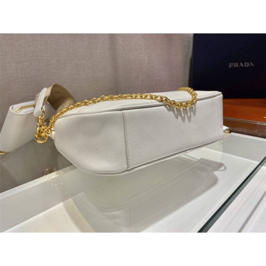 Prada Re-edition 2005 Re-nylon Bag Hobo  White   three bag 1BH204  gold hardware ，Hobo  leather  23x17x6.5cm