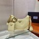 Prada Re-edition 2005 Re-nylon Bag Hobo  light yellow   three bag 1BH204  gold hardware ， Hobo  leather  23x17x6.5cm