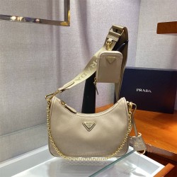 Prada Re-edition 2005 Re-nylon Bag Hobo  yellow   three bag 1BH204  gold hardware ，nylon Hobo  leather  23x17x6.5cm