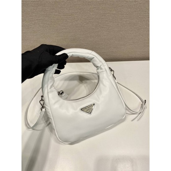 Prada Soft Padded Nappa Leather Mini-bag Hobo  Lambskin   White  three bags Mini21 1BA384  21x12.5x6.5cm