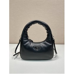 Prada Soft Padded Nappa Leather Mini-bag Hobo  Lambskin   black  three bags Mini21 1BA384  21x12.5x6.5cm