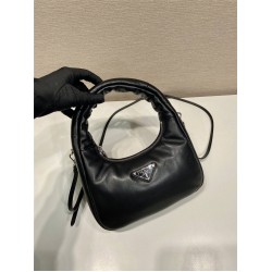 Prada Soft Padded Nappa Leather Mini-bag Hobo  Lambskin   black  three bags Mini21 1BA384  21x12.5x6.5cm