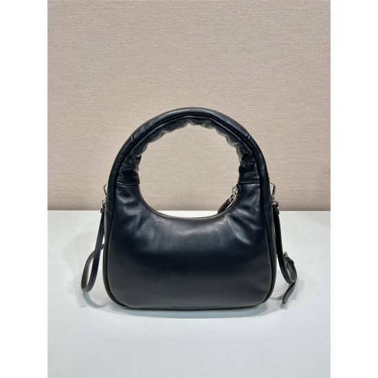 Prada Soft Padded Nappa Leather Mini-bag Hobo  Lambskin   black  three bags Mini21 1BA384  21x12.5x6.5cm