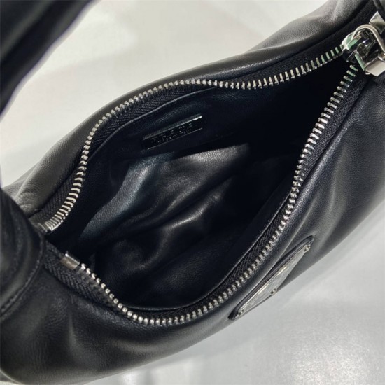 Prada Soft Padded Nappa Leather Mini-bag Hobo  Lambskin   black  three bags Mini21 1BA384  21x12.5x6.5cm