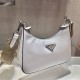 Prada Re-edition 2005 Re-nylon Bag Hobo  White   three bag 1BH204  gold hardware ， Hobo  leather  23x17x6.5cm